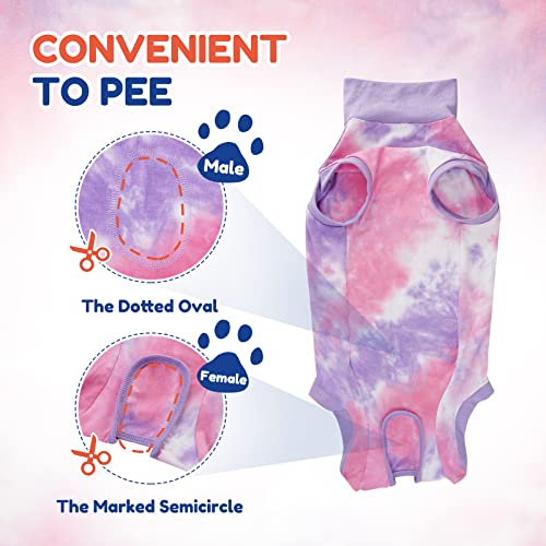 TORJOY Breathable Dog Recovery Suit for Male/Female, Tie Dye Purple Dog Onesie for Abdominal Wounds, Cone E-Collar Alternative After Surgery to Anti-Licking, Professional Surgery Suit for Dogs Medium