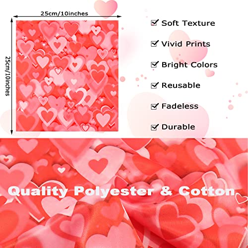 Fivebop 16/32 Pieces Valentine's Day Fabric, Romantic Heart Lip Love Print Fat Quarter Fabric 10" x 10" Square Quilting Patchwork Bundles for Wedding Anniversary DIY Crafts (16pcs-Style#01)