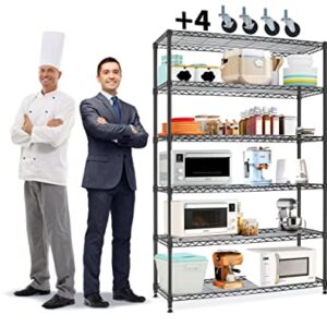 Shelves for Storage 2100LBS Capacity Wire Shelving Unit with 6 Tier Adjustable Shelf, 48" ×18" ×82" Heavy Duty Commercial Kitchen Metal Shelving for Restuarant, Pantry, Garage, Basement, Home Storage