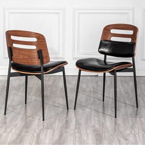 lunling mid century modern dining chairs, black leather upholstered kitchen & dining room chairs,modern accent desk chairs set of 2,metal legs,adjustable foots