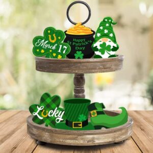 st patricks day tiered tray decor,6 pcs pot of gold decorations st patricks day centerpiece, wooden st patricks day decorations tiered tray st patrick day gnomes shamrock st patricks tiered tray decor