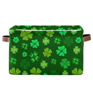 Happy St. Patrick's Day Accessories Storage Basket Fabric Laundry Baskets Green Clover Shamrock Lucky Storage Boxes Organizer Bag for Cloth Toy Book Storage Cubes Shelf Closet Bins 16×12×8 Inches