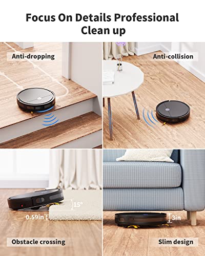 Robot Vacuum and Mop Combo, 3 in 1 Robotic Vacuum Cleaner with Watertank/Dustbin/Brush, Self-Charging, schedule cleaning, anti-blocked by hair, Remote/App/Alexa, Ideal for Hard Floor/Pet Hair/Carpet