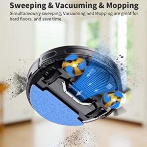 Robot Vacuum and Mop Combo, 3 in 1 Robotic Vacuum Cleaner with Watertank/Dustbin/Brush, Self-Charging, schedule cleaning, anti-blocked by hair, Remote/App/Alexa, Ideal for Hard Floor/Pet Hair/Carpet