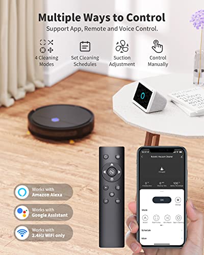 Robot Vacuum and Mop Combo, 3 in 1 Robotic Vacuum Cleaner with Watertank/Dustbin/Brush, Self-Charging, schedule cleaning, anti-blocked by hair, Remote/App/Alexa, Ideal for Hard Floor/Pet Hair/Carpet