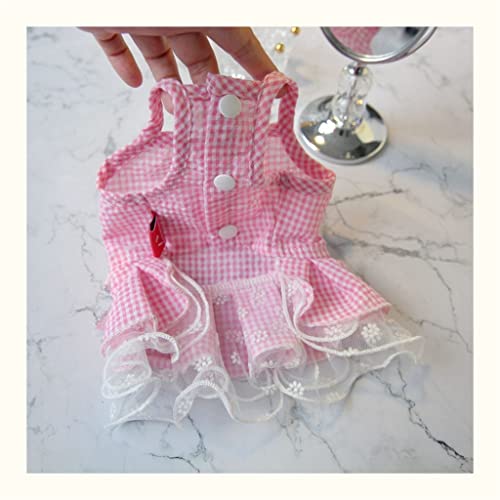 HOUKAI Dog Wedding Dress Plaid Ribbon Pet Dress Summer Accessories Clothes (Color : D, Size : XScode)