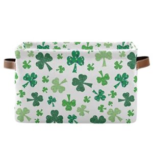 Green Clover Shamrock Lucky Storage Basket Fabric Laundry Baskets Happy St. Patrick's Day Accessories Storage Boxes Organizer Bag for Cloth Toy Book Storage Cubes Shelf Closet Bins 16×12×8 Inches