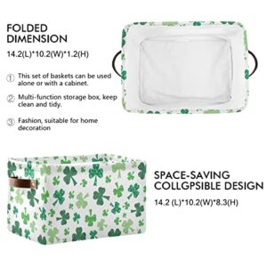 Green Clover Shamrock Lucky Storage Basket Fabric Laundry Baskets Happy St. Patrick's Day Accessories Storage Boxes Organizer Bag for Cloth Toy Book Storage Cubes Shelf Closet Bins 16×12×8 Inches