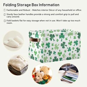 Green Clover Shamrock Lucky Storage Basket Fabric Laundry Baskets Happy St. Patrick's Day Accessories Storage Boxes Organizer Bag for Cloth Toy Book Storage Cubes Shelf Closet Bins 16×12×8 Inches