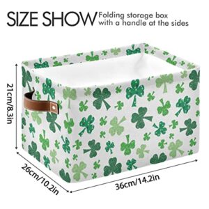 Green Clover Shamrock Lucky Storage Basket Fabric Laundry Baskets Happy St. Patrick's Day Accessories Storage Boxes Organizer Bag for Cloth Toy Book Storage Cubes Shelf Closet Bins 16×12×8 Inches