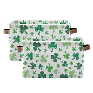 Green Clover Shamrock Lucky Storage Basket Fabric Laundry Baskets Happy St. Patrick's Day Accessories Storage Boxes Organizer Bag for Cloth Toy Book Storage Cubes Shelf Closet Bins 16×12×8 Inches