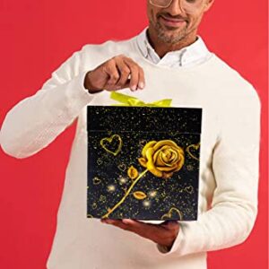 Elephant-package 8" Medium Valentine's Day Golden Rose Love Heart Gift Box with Lid, Ribbon and Paper Filler, Collapsible Gift Box, for Anniversary, Bridesmaid, Girlfriend Gift Wrapping, Presents.