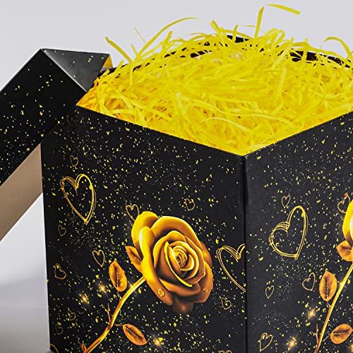 Elephant-package 8" Medium Valentine's Day Golden Rose Love Heart Gift Box with Lid, Ribbon and Paper Filler, Collapsible Gift Box, for Anniversary, Bridesmaid, Girlfriend Gift Wrapping, Presents.