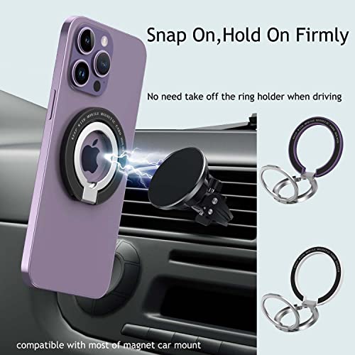 Fonessary Magnetic Phone Ring Holder Grip Kickstand for iPhone 14 13 12 Mag and Wireless Charging,Double Ring Versatile Kickstand Holder for Cell Phone
