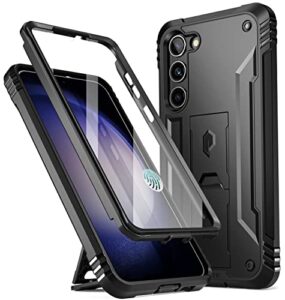 poetic revolution series case for samsung galaxy s23 5g 6.2" (2023), built-in screen protector work with fingerprint id, full body rugged shockproof protective cover case with kickstand, black