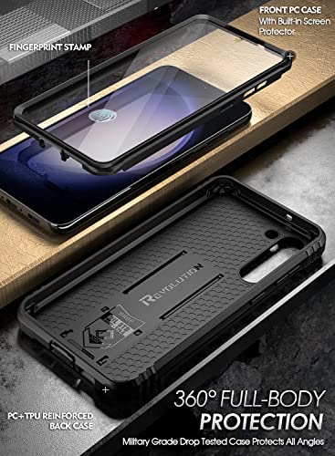 Poetic Revolution Series Case for Samsung Galaxy S23 5G 6.2" (2023), Built-in Screen Protector Work with Fingerprint ID, Full Body Rugged Shockproof Protective Cover Case with Kickstand, Black