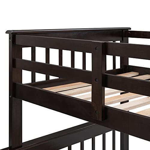 ERDAYE Stairway Twin-Over-Full Bunk Bed Frame with Storage Shelf and Guard Rail Can Be Converted into 2 Bedsteads for Bedroom Guest Room, Espresso