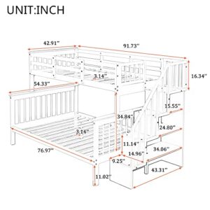 ERDAYE Stairway Twin-Over-Full Bunk Bed Frame with Storage Shelf and Guard Rail Can Be Converted into 2 Bedsteads for Bedroom Guest Room, Espresso