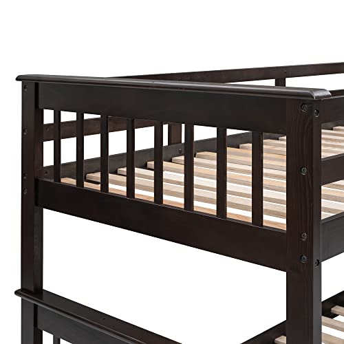 ERDAYE Stairway Twin-Over-Full Bunk Bed Frame with Storage Shelf and Guard Rail Can Be Converted into 2 Bedsteads for Bedroom Guest Room, Espresso