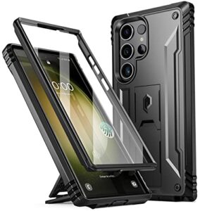 poetic revolution case for samsung galaxy s23 ultra 5g 6.8" (2023), built-in screen protector work with fingerprint id, full body rugged shockproof protective cover case with kickstand, black