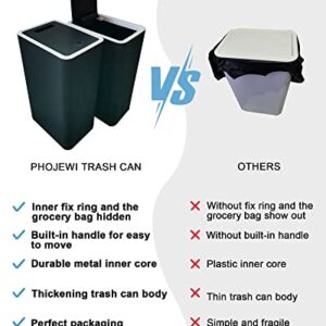 PHOJEWI Small Bathroom Trash Can with Lid, 2 Packs 2 Gallon Dog Proof Trash Can Black Wastebasket Slim Plastic Trash Can for Bedroom Office Kitchen Garbage Can