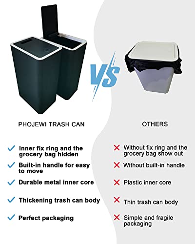 PHOJEWI Small Bathroom Trash Can with Lid, 2 Packs 2 Gallon Dog Proof Trash Can Black Wastebasket Slim Plastic Trash Can for Bedroom Office Kitchen Garbage Can