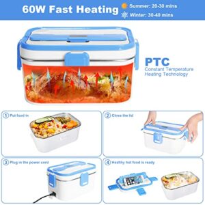 Electric Lunch Box Food Heater, 3 in 1 12V 24V 110V Leakproof Heated Lunch Boxes for Adults, Portable Food Warmer for Car/Truck/Work, Self Heating Lunch Box with 1.8L 304 Stainless Steel Container