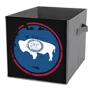 distressed wyoming state flag storage bins cubes foldable fabric organizers with handles clothes bag book box toys basket for shelves closet 10.6"