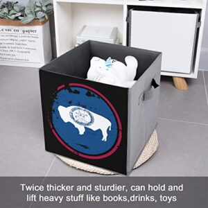 Distressed Wyoming State Flag Storage Bins Cubes Foldable Fabric Organizers with Handles Clothes Bag Book Box Toys Basket for Shelves Closet 10.6"