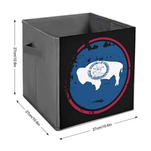 Distressed Wyoming State Flag Storage Bins Cubes Foldable Fabric Organizers with Handles Clothes Bag Book Box Toys Basket for Shelves Closet 10.6"