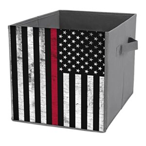 us firefighter support flag storage bins cubes foldable fabric organizers with handles clothes bag book box toys basket for shelves closet 10.6"