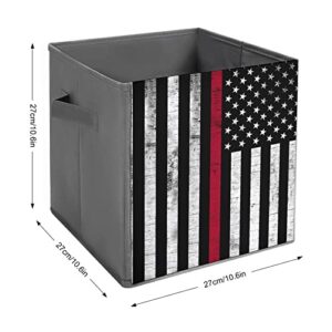 US Firefighter Support Flag Storage Bins Cubes Foldable Fabric Organizers with Handles Clothes Bag Book Box Toys Basket for Shelves Closet 10.6"