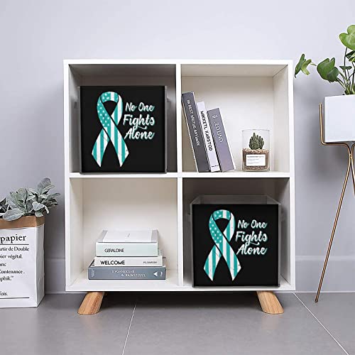 Cervical Cancer Awareness Flag Storage Bins Cubes Foldable Fabric Organizers with Handles Clothes Bag Book Box Toys Basket for Shelves Closet 10.6"