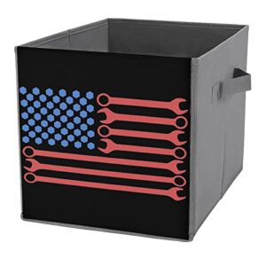 wrench american flag storage bins cubes foldable fabric organizers with handles clothes bag book box toys basket for shelves closet 10.6"