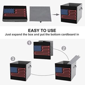 Wrench American Flag Storage Bins Cubes Foldable Fabric Organizers with Handles Clothes Bag Book Box Toys Basket for Shelves Closet 10.6"