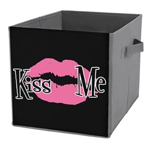 kiss me storage bins cubes foldable fabric organizers with handles clothes bag book box toys basket for shelves closet 10.6"
