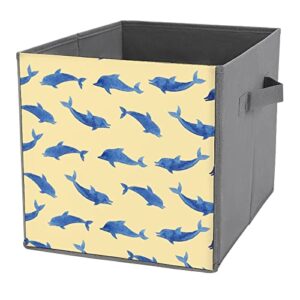 dolphins pattern storage bins cubes foldable fabric organizers with handles clothes bag book box toys basket for shelves closet 10.6"