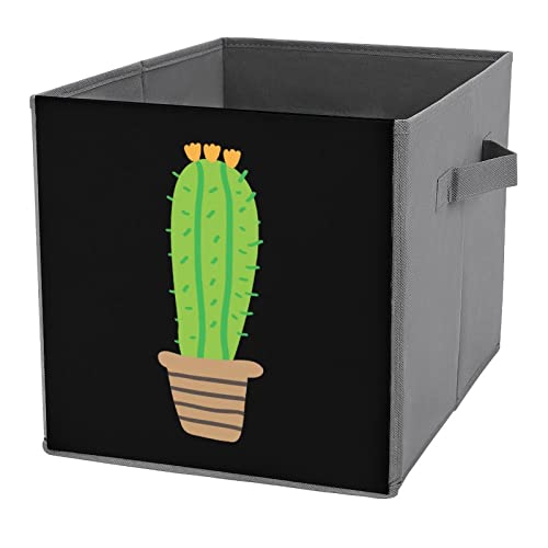 Cactus Storage Bins Cubes Foldable Fabric Organizers with Handles Clothes Bag Book Box Toys Basket for Shelves Closet 10.6"