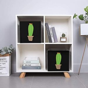 Cactus Storage Bins Cubes Foldable Fabric Organizers with Handles Clothes Bag Book Box Toys Basket for Shelves Closet 10.6"