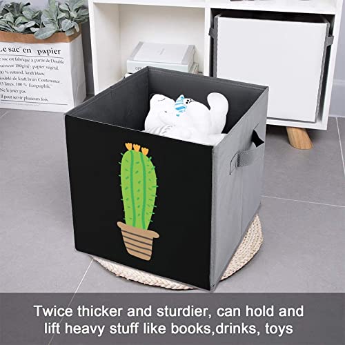 Cactus Storage Bins Cubes Foldable Fabric Organizers with Handles Clothes Bag Book Box Toys Basket for Shelves Closet 10.6"