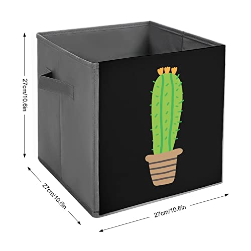 Cactus Storage Bins Cubes Foldable Fabric Organizers with Handles Clothes Bag Book Box Toys Basket for Shelves Closet 10.6"