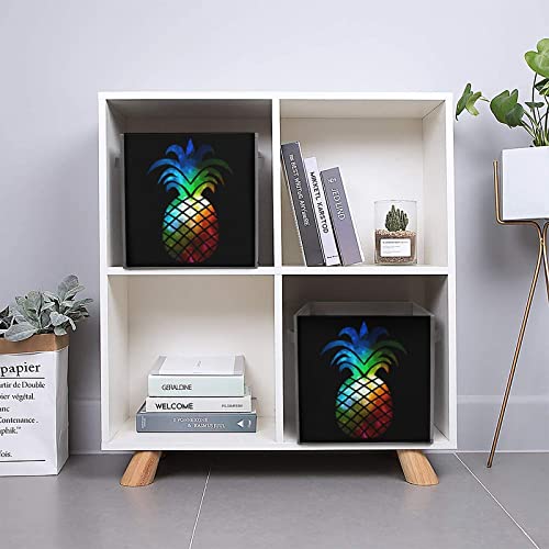 Galaxy Pineapple Storage Bins Cubes Foldable Fabric Organizers with Handles Clothes Bag Book Box Toys Basket for Shelves Closet 10.6"