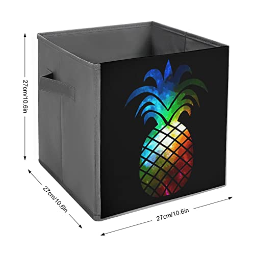 Galaxy Pineapple Storage Bins Cubes Foldable Fabric Organizers with Handles Clothes Bag Book Box Toys Basket for Shelves Closet 10.6"