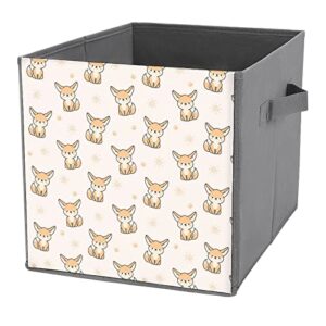 cute fennec fox storage bins cubes foldable fabric organizers with handles clothes bag book box toys basket for shelves closet 10.6"