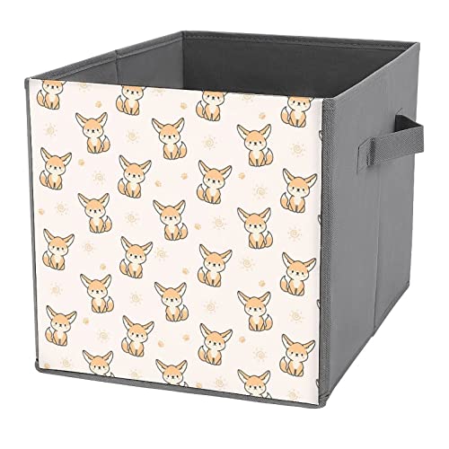 Cute Fennec Fox Storage Bins Cubes Foldable Fabric Organizers with Handles Clothes Bag Book Box Toys Basket for Shelves Closet 10.6"