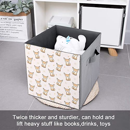 Cute Fennec Fox Storage Bins Cubes Foldable Fabric Organizers with Handles Clothes Bag Book Box Toys Basket for Shelves Closet 10.6"