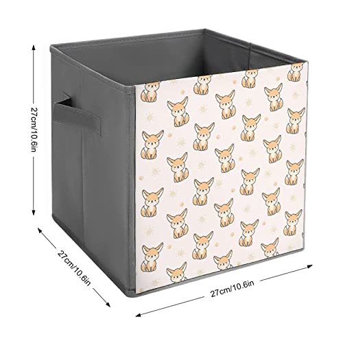 Cute Fennec Fox Storage Bins Cubes Foldable Fabric Organizers with Handles Clothes Bag Book Box Toys Basket for Shelves Closet 10.6"