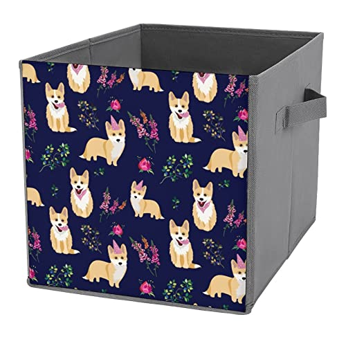 Corgi's Dog Storage Bins Cubes Foldable Fabric Organizers with Handles Clothes Bag Book Box Toys Basket for Shelves Closet 10.6"