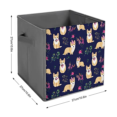 Corgi's Dog Storage Bins Cubes Foldable Fabric Organizers with Handles Clothes Bag Book Box Toys Basket for Shelves Closet 10.6"