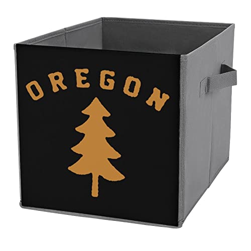 Oregon Douglas Pine Tree Storage Bins Cubes Foldable Fabric Organizers with Handles Clothes Bag Book Box Toys Basket for Shelves Closet 10.6"